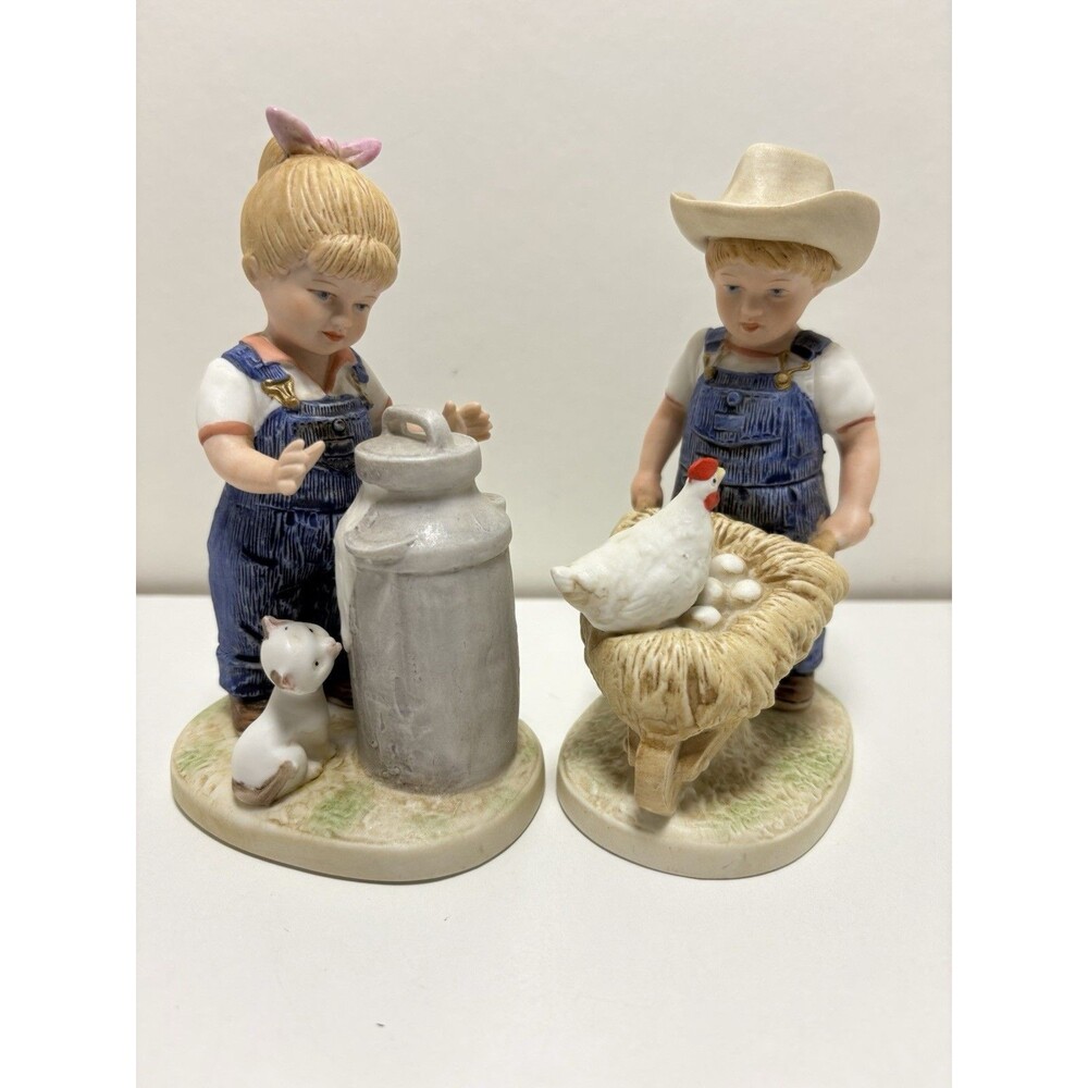 Denim Days Figurine Set of 2 Morning Chores 1985 Home Interiors Homco